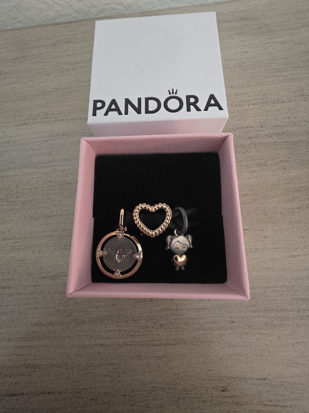 Pandora Gold Heart & Bee Charm And Little Girl With Heart Set